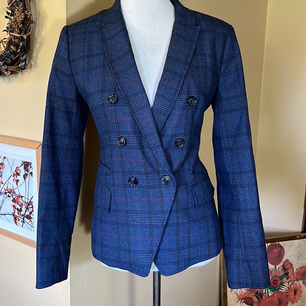 BANANA REPUBLIC Size 6 Modern Plaid DoubleBreast Blazer Career Versatile $169NEW